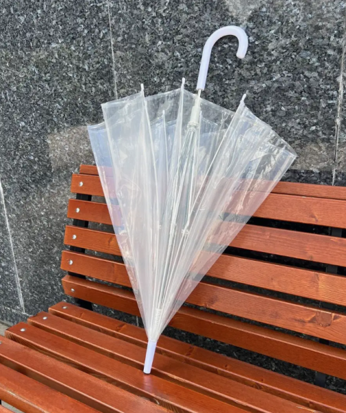 Зонт - трость прозрачный полуавтомат, купол 87 см., 8 спиц